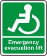 Emergency evacuation lift, wheelchair symbol