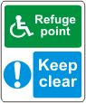 Refuge point, wheelchair symbol, Keep clear