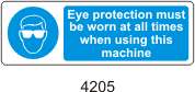 Eye protection must be worn at all times when using this machine